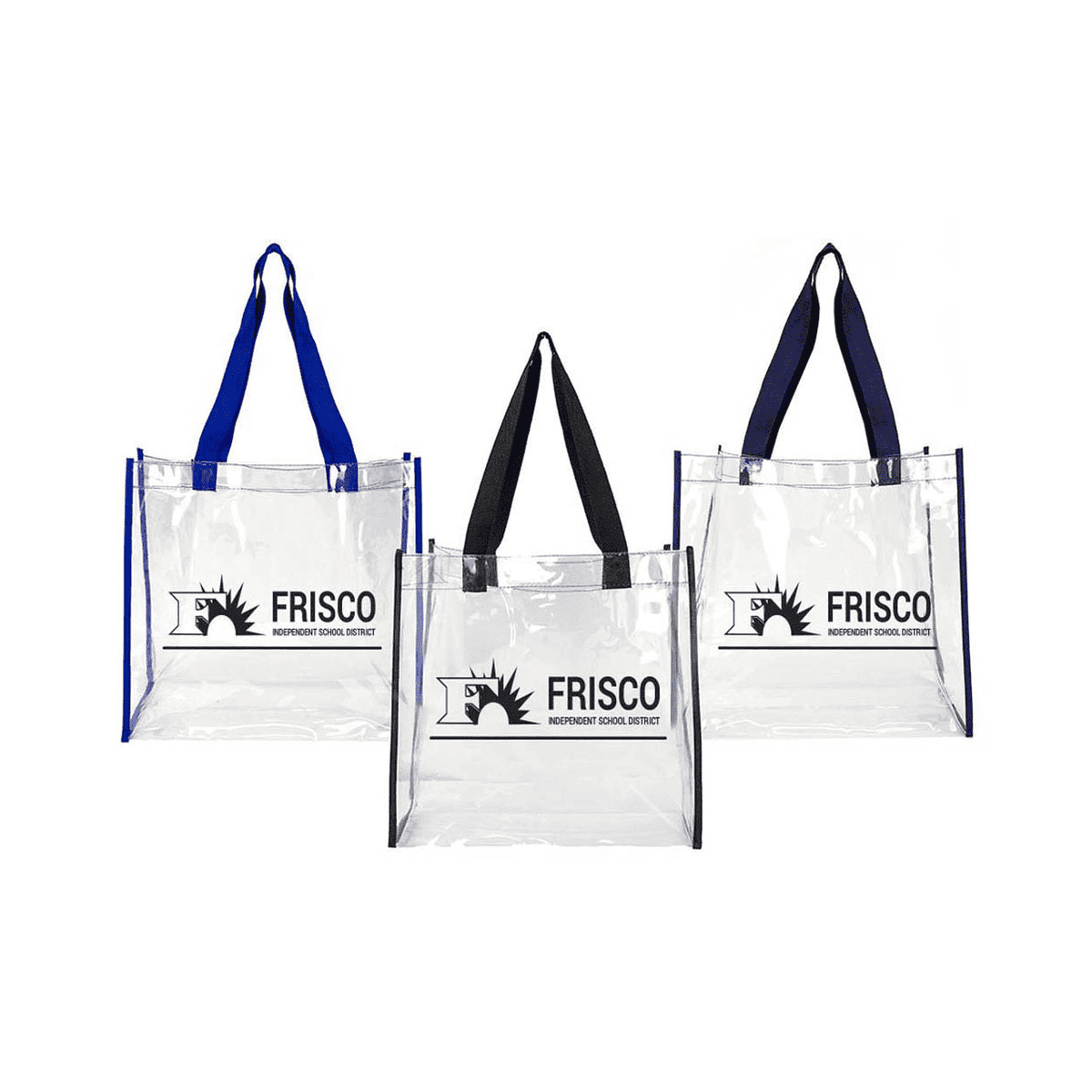 Custom-printed clear stadium-approved school tote bag with Pantone-matched trim
